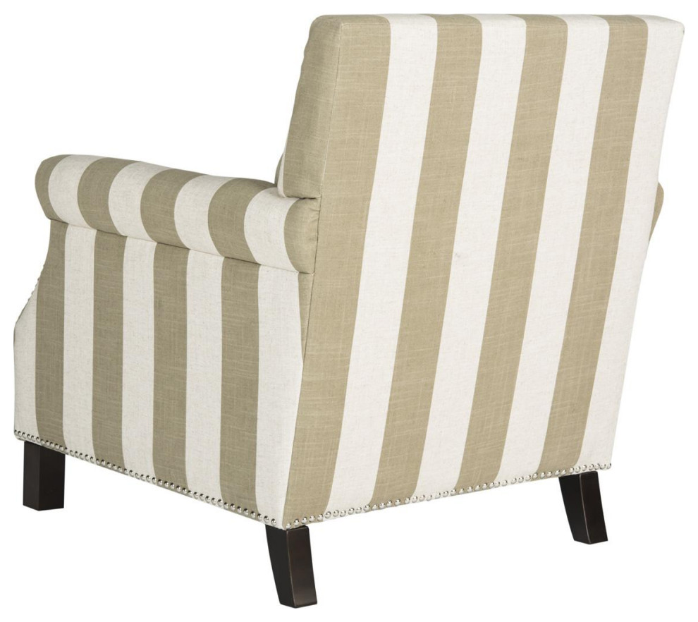 Jennifer Club Chair With Awning Stripes Silver Nail Heads Olive/ White   Transitional   Armchairs And Accent Chairs   by Peachtree Fine Furniture  Houzz