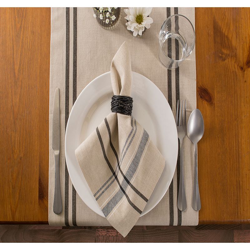 14 x 72 Neutral Taupe and Black French Stripe Rectangular Table Runner