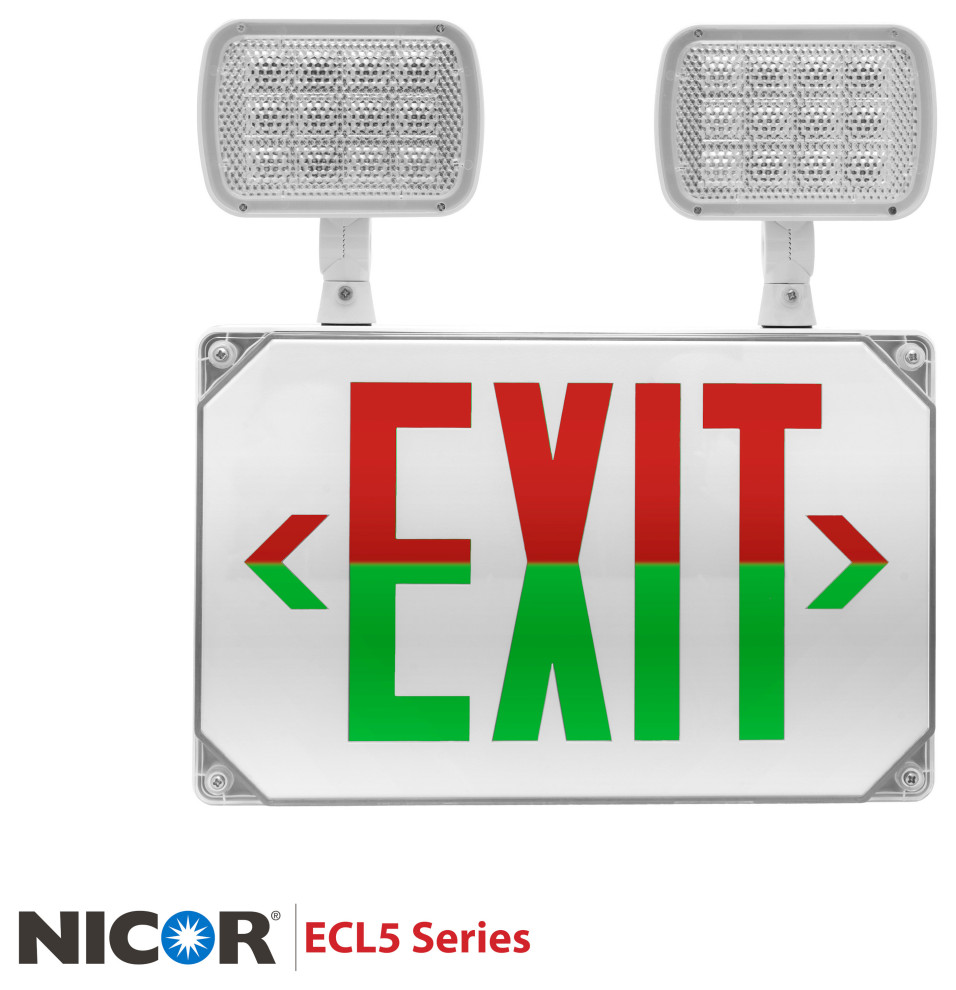 ECL5 Series LED Wet Location Emergency Exit Sign with Adjustable Light Heads   Transitional   Outdoor Wall Lights And Sconces   by NICOR Lighting  Houzz