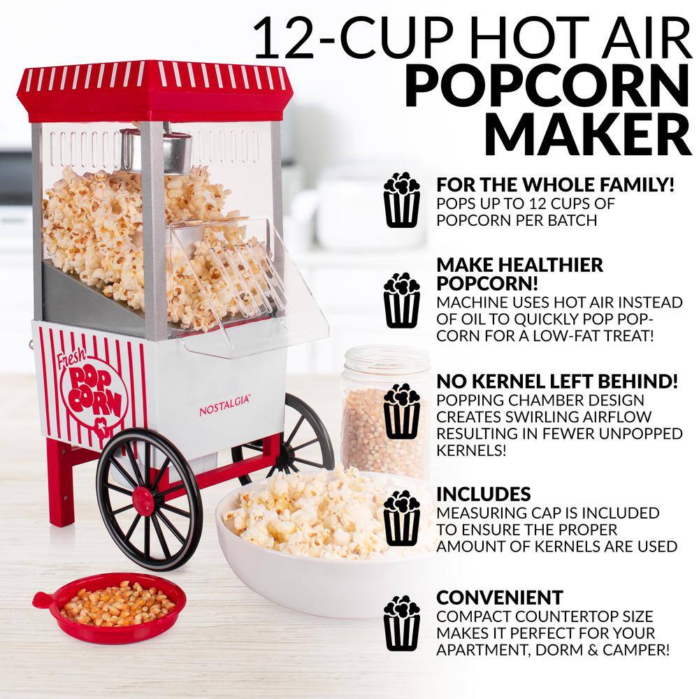 Nostalgia Old Fashioned 1040 W 12-Cup Red Hot Air Popcorn Maker with Measuring Cup OFP521