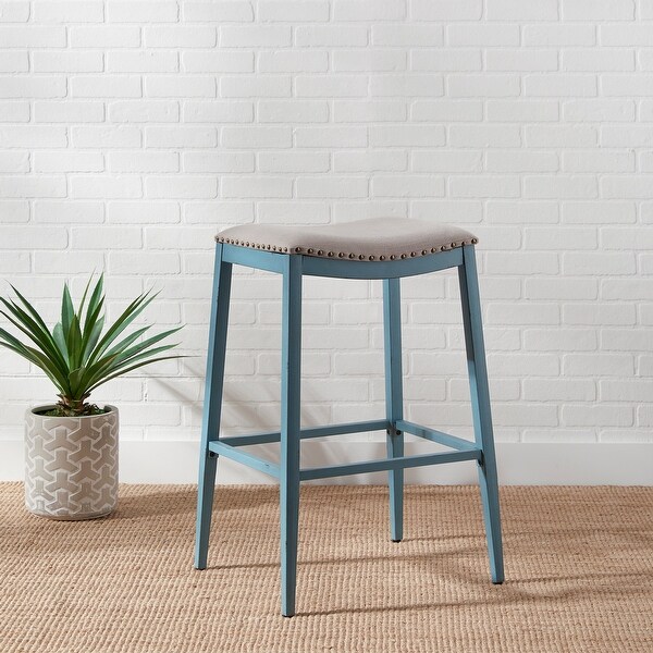 Vintage Series Distressed Metal Backless Upholstered Barstool - (Set of 2)