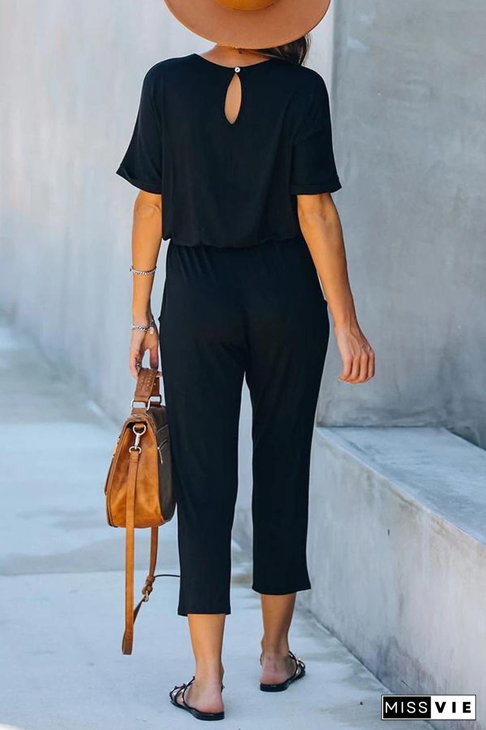 Short Sleeve Round Neck Casual Jumpsuit P14775