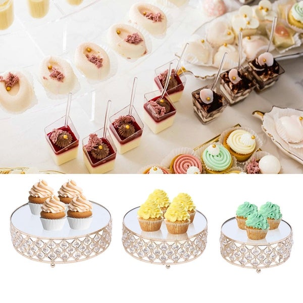 3 Piece Set Crystal Gold Dessert Cupcake Stand with Mirror Plate