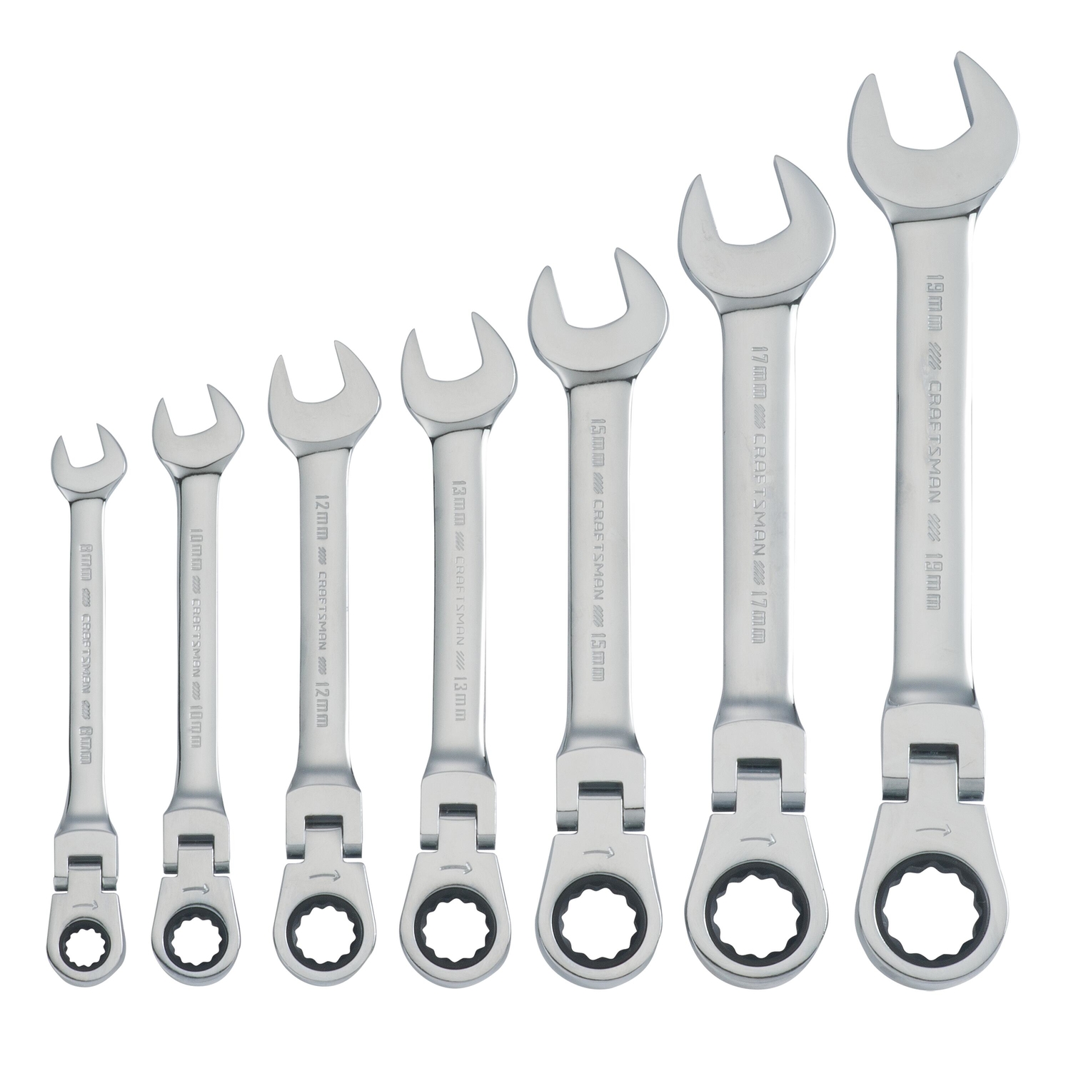 Craftsman Metric Reversible Ratcheting Flex Head Combination Wrench Set 7 pc