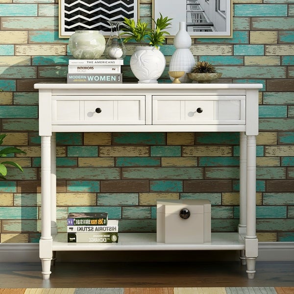 Console Table with 2 Drawers and Bottom Shelf Acacia Mangiu， Espresso