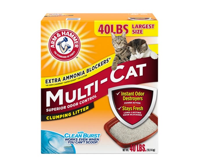 Arm  Hammer Multi-Cat Superior Odor Control， Clean Burst Clumping Cat Litter， 40 lb. Box