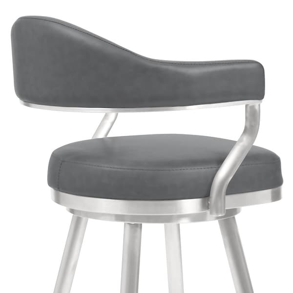 Amador Barstool in Brushed Stainless Steel and Vintage Grey Faux Leather