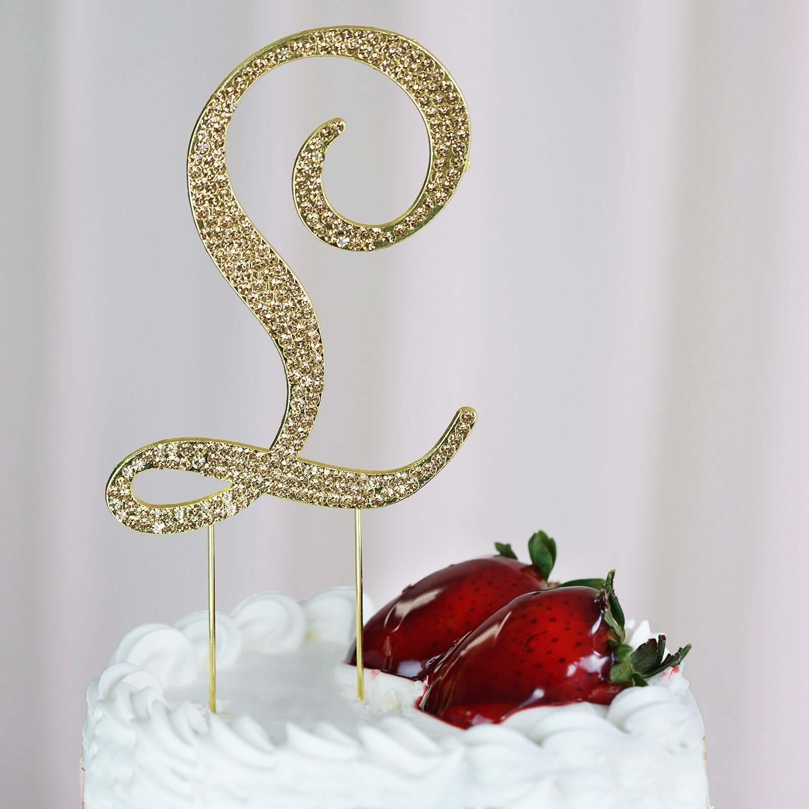 Gold Rhinestone Monogram Letter and Number Cake Toppers 4.5