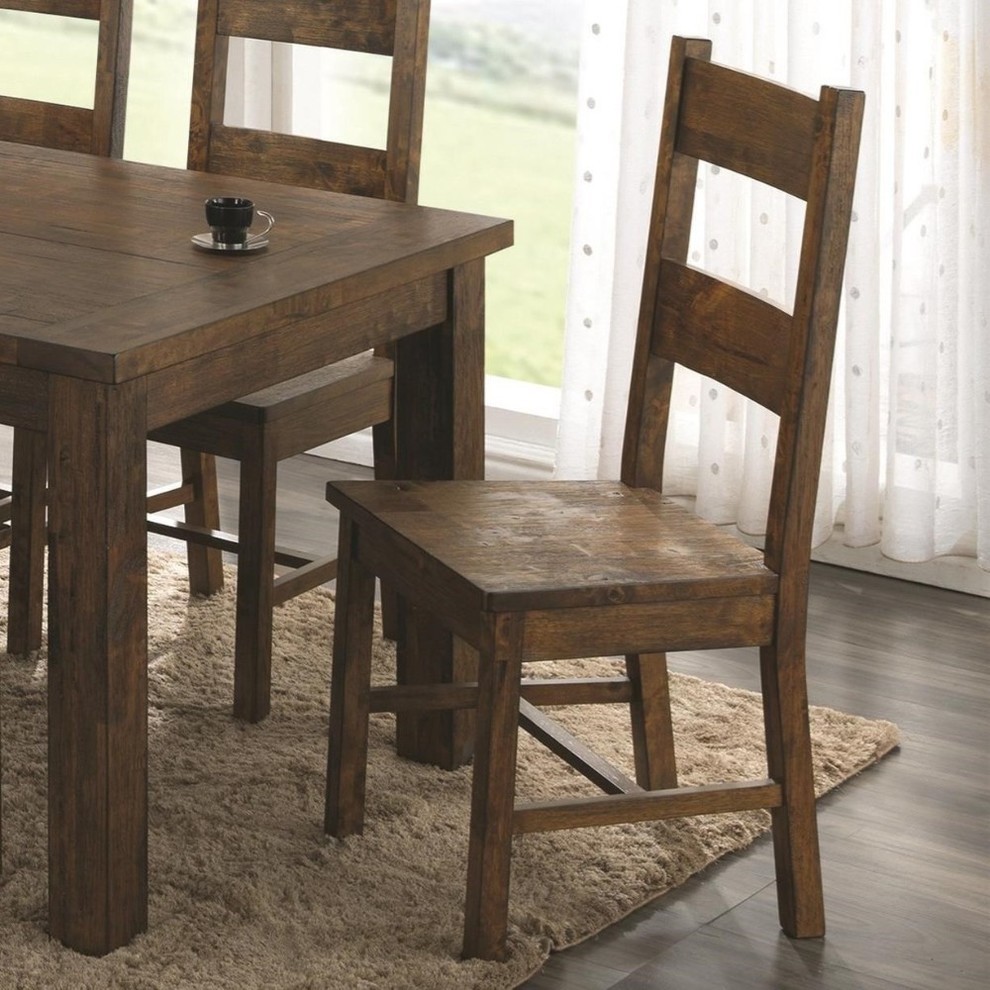 Benzara BM168098 Armless Wooden Dining Side Chair  Rustic Golden Brown  Set Of 2   Transitional   Dining Chairs   by Benzara  Woodland Imprts  The Urban Port  Houzz