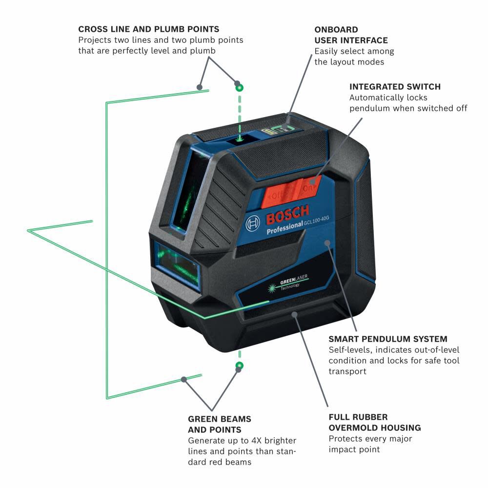 Bosch Green Beam Self Leveling Cross Line Laser Reconditioned GCL100-40G-RT from Bosch