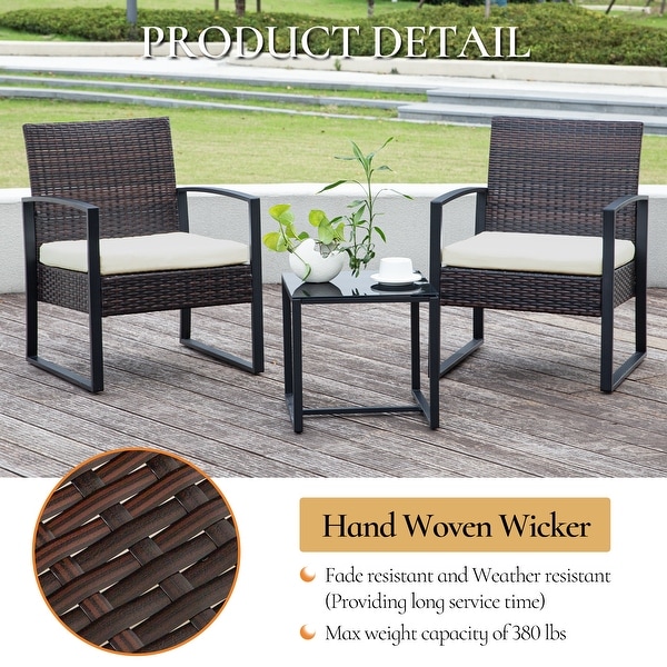 3Pieces Wicker Patio Conversation Set Outdoor Chairs with Cushions