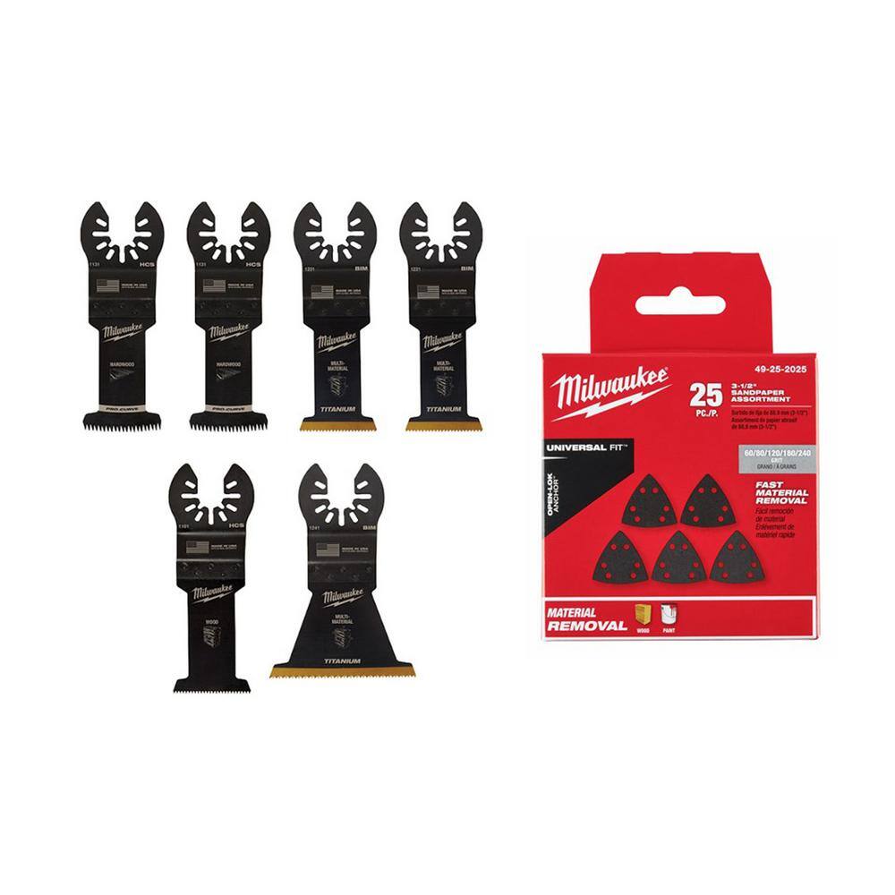 MW Oscillating Multi-Tool Blade Starter Kit with 3-12 in. Triangle Sandpaper Variety Pack (31-Piece) 49-10-9112-49-25-2025