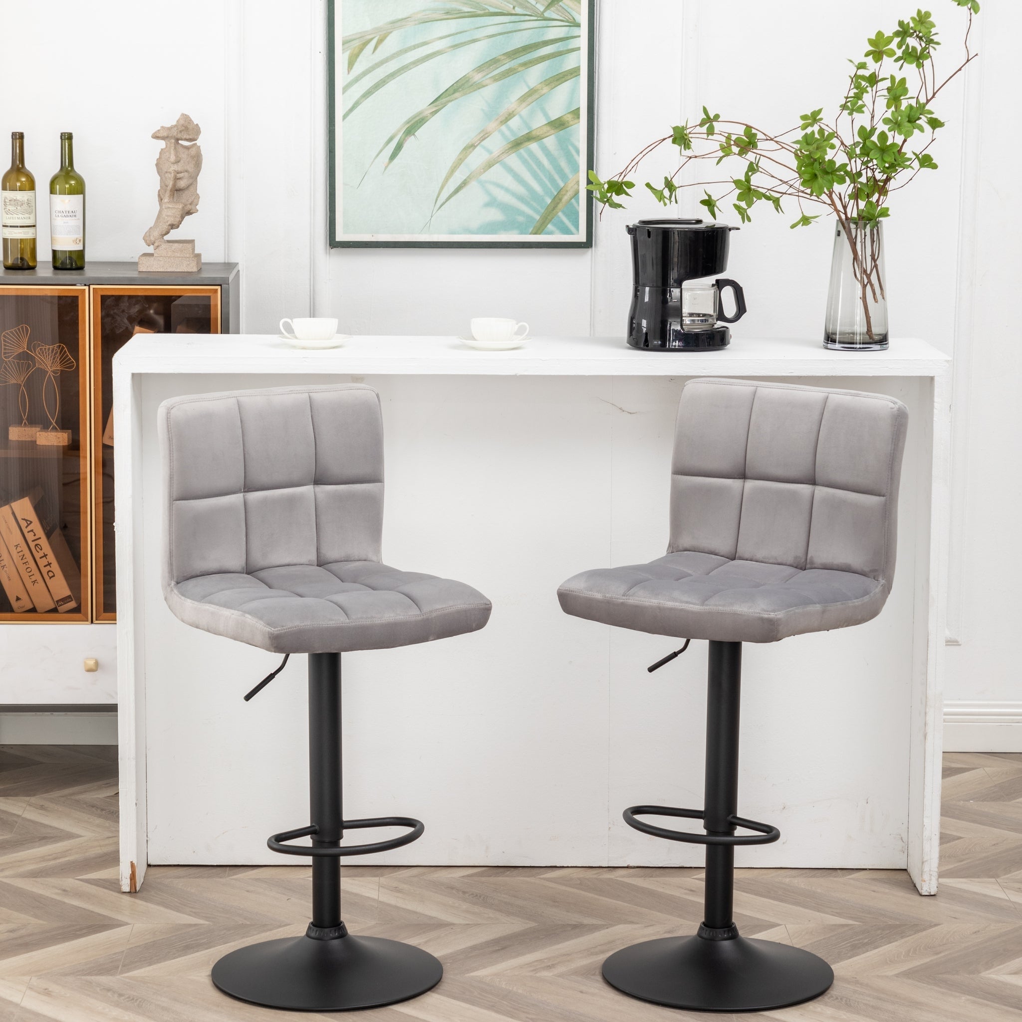 Swivel Modern Velvet Tufted Upholstered Adjustable Counter Height Barstools Gray Velvet， Set Of 2