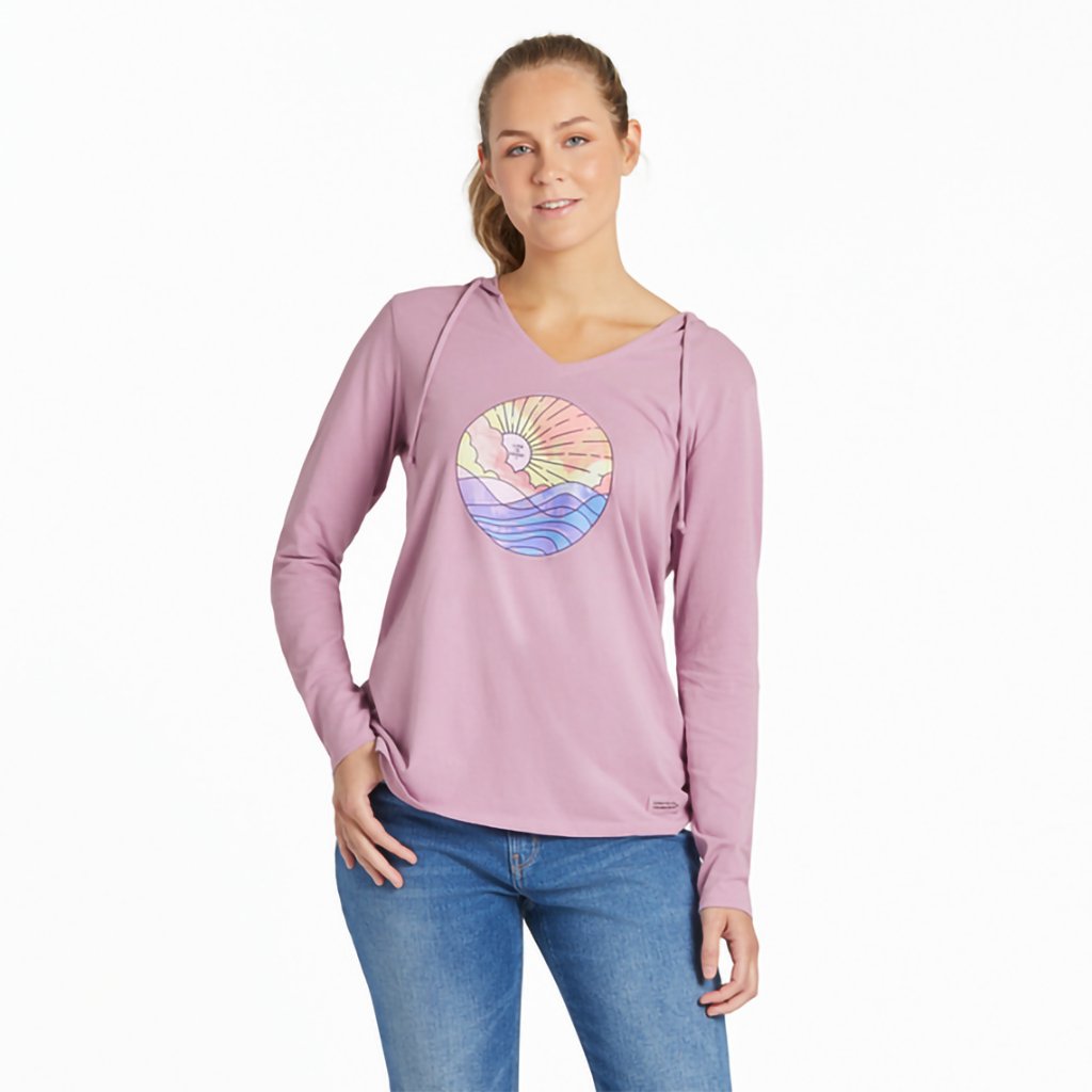 Life Is Good  Women's Ocean Watercolor Long Sleeve Crusher-LITE Hooded Tee