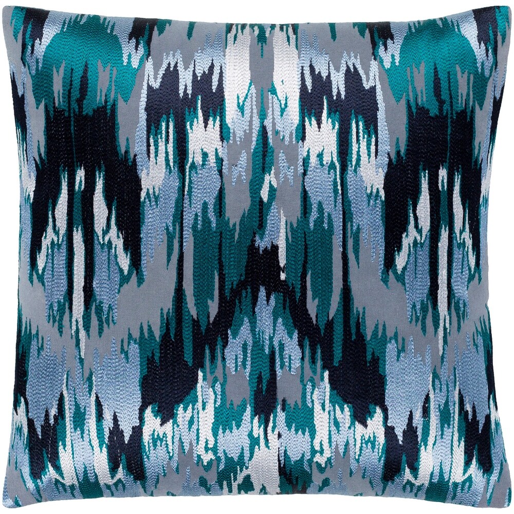 Virgil Grey   Blue Embroidered Ikat Poly Fill Throw Pillow (18\