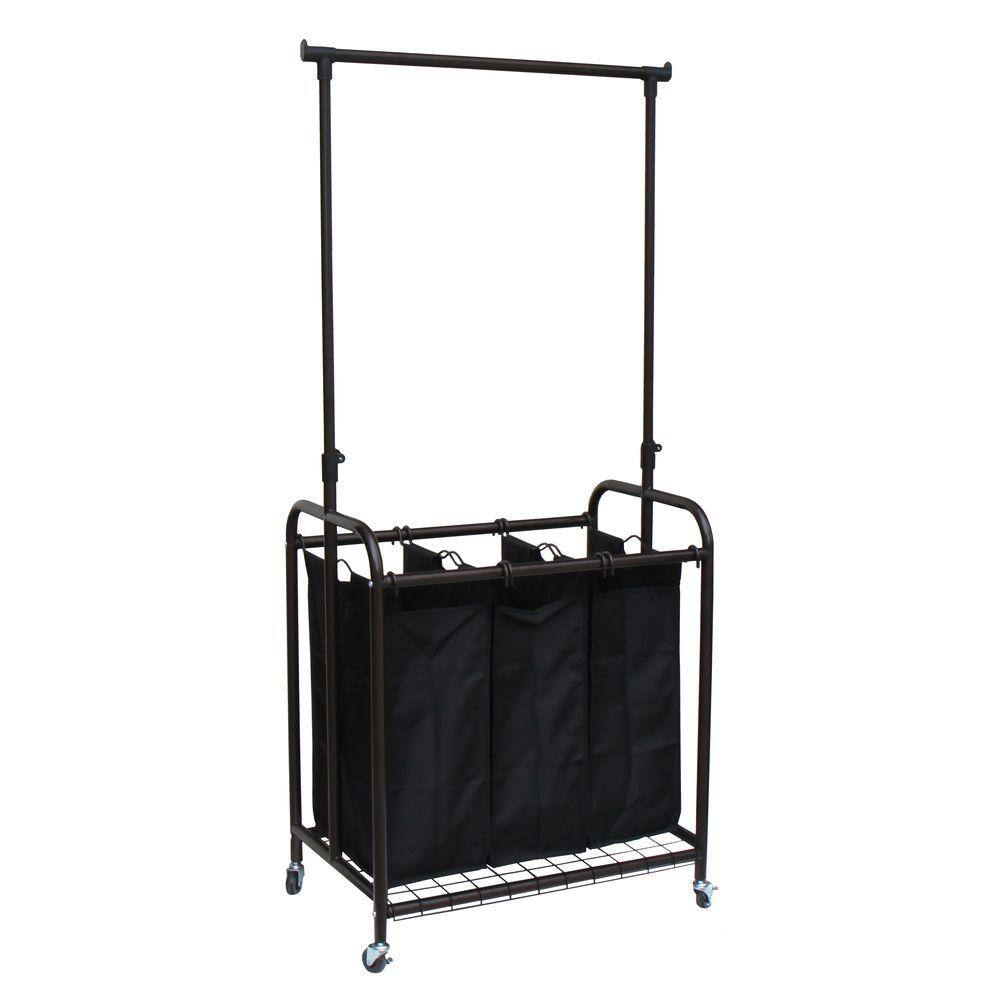 Oceanstar 3-Bag Bronze Rolling Laundry Sorter with Hanging Bar TLS1385