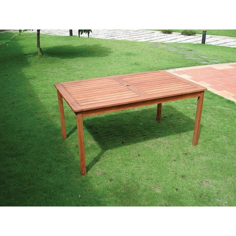 Rectangle 59 x 31.5 inch Solid Wood Patio Dining Table with Center Umbrella Hole   29\