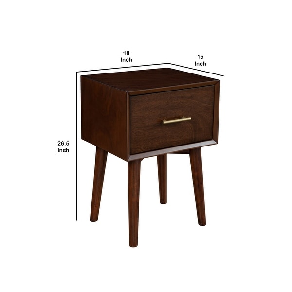 End Table with 1 Drawer and Angled Legs， Walnut Brown