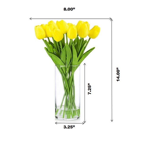 Enova Home Artificial Real Touch Tulips Fake Silk Flowers Arrangement in Clear Glass Vase with Faux Water for Home Decoration