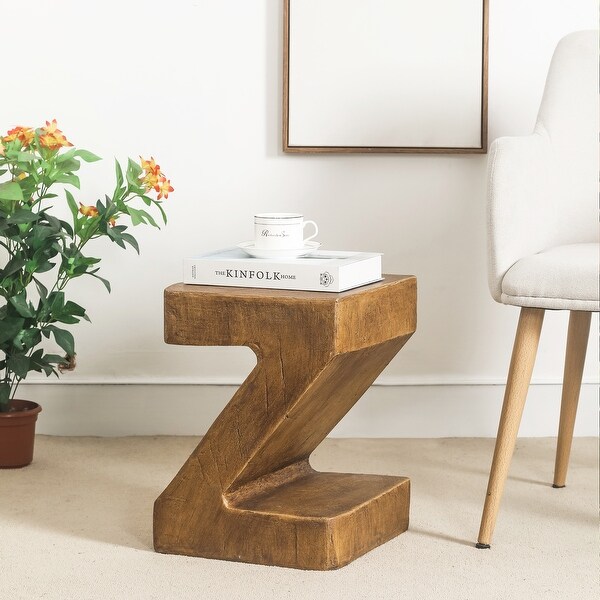 Adeco Modern Z Concrete Indoor and Outdoor End Side Table