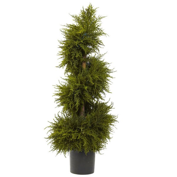 Nearly Natural 43inch Cedar Spiral Topiary with Lights Decorative Plant