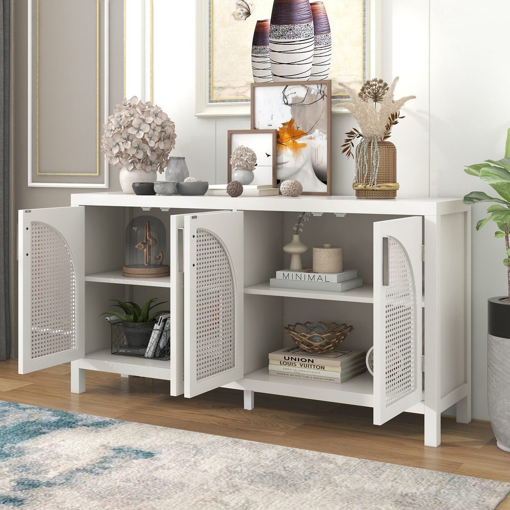 Large Storage Space Sideboard with Artificial Rattan Door and Metal Handles for Living Room   Entryway