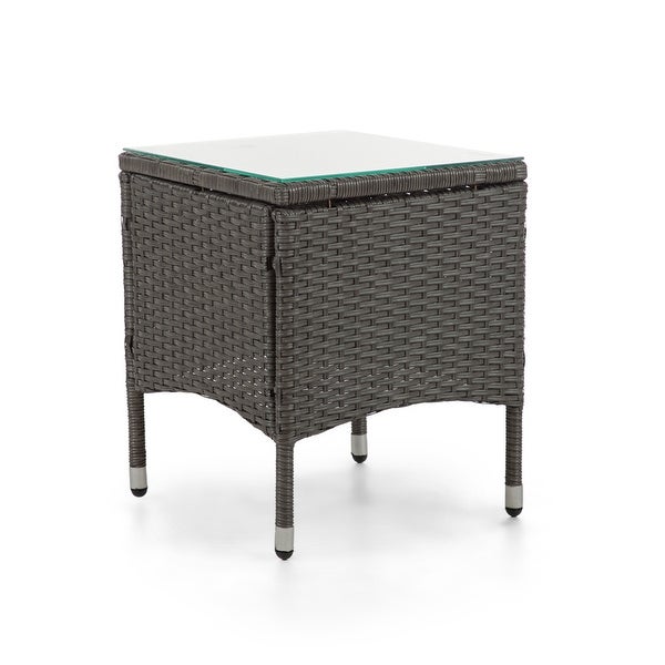 Zaara Compact Wicker and Glass Top Outdoor End Table by MandL Co.