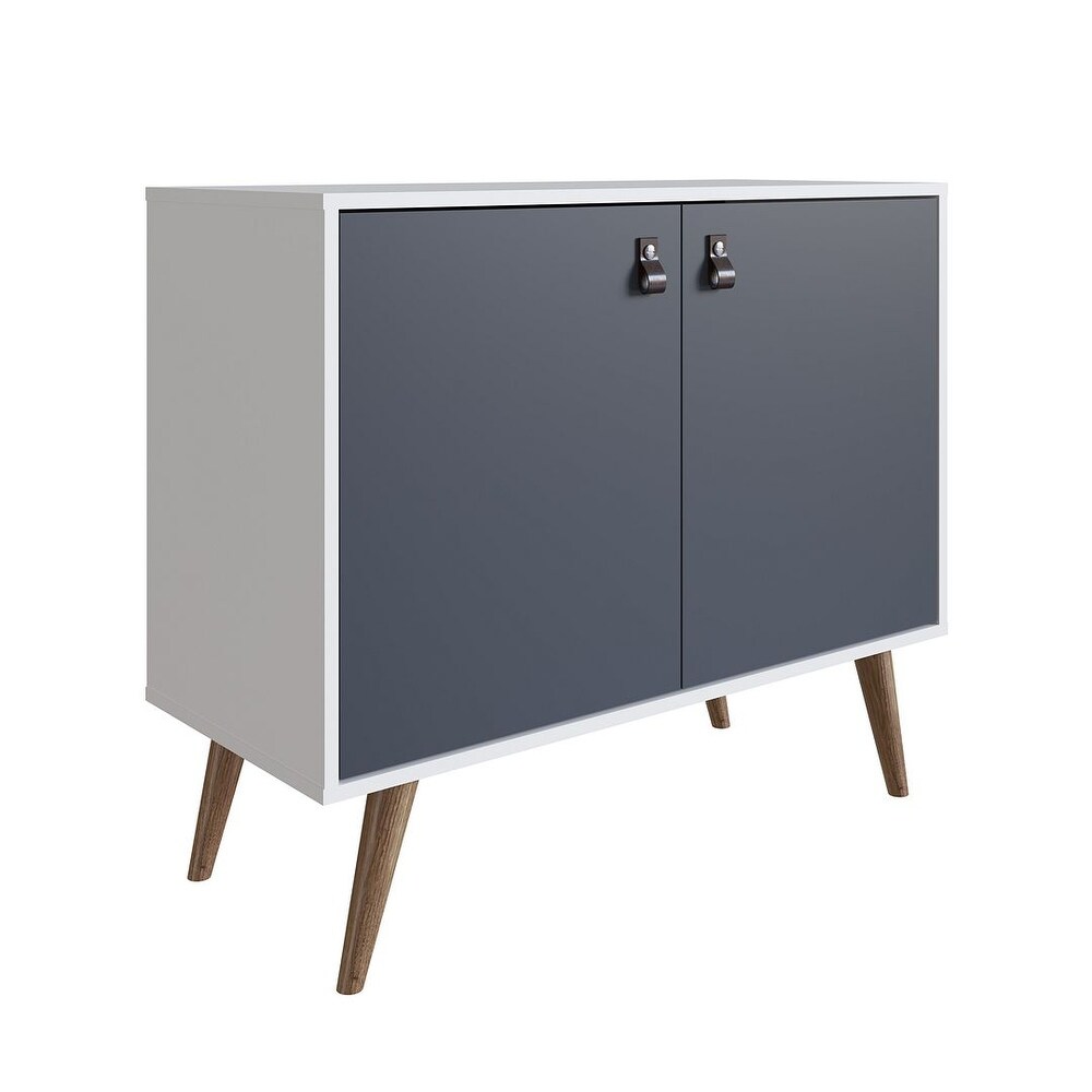 Manhattan Comfort Amber Accent Cabinet with Faux Leather Handles in Blue and Nature