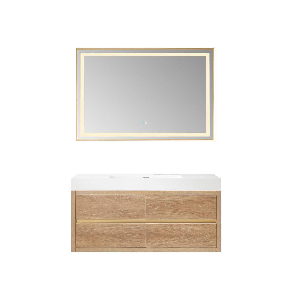 ROSWELL Palencia 48 in. W x 20 in. D x 24 in. H Single Sink Bath Vanity in N.American Oak WWhite Composite Stone Top and Mirror 803148-NO-WH