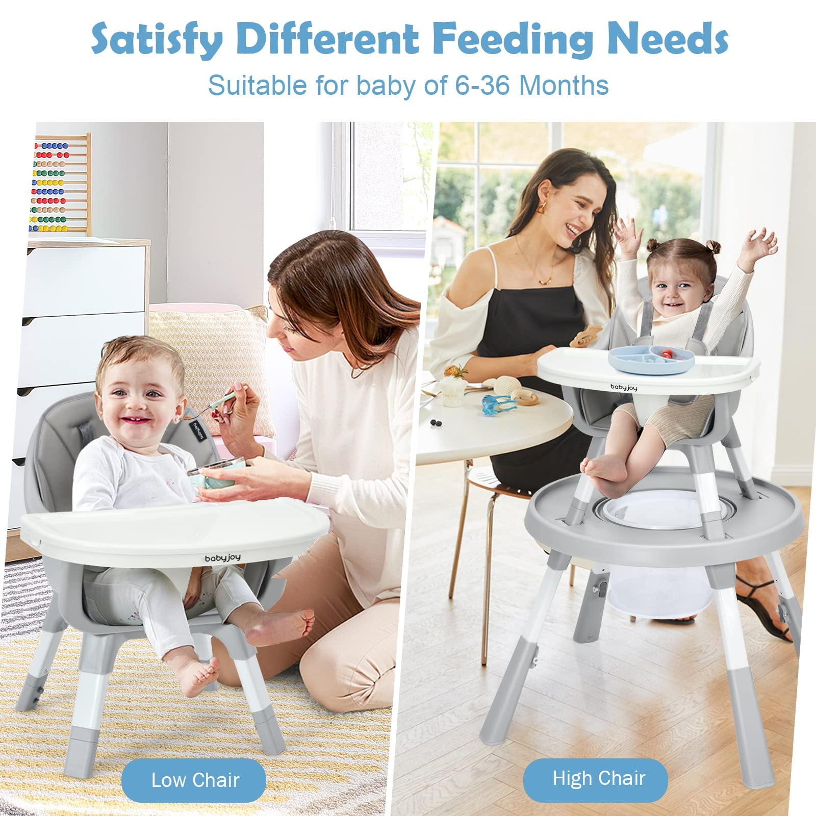 BABY JOY 6 in 1 Baby High Chair , Convertible Infant Feeding Chair w/ Removable Tray