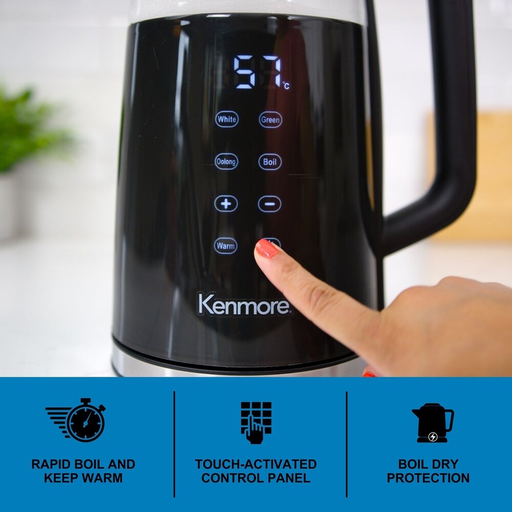 Kenmore Glass Electric Kettle 1.7L  Digital Temperature Control  Black