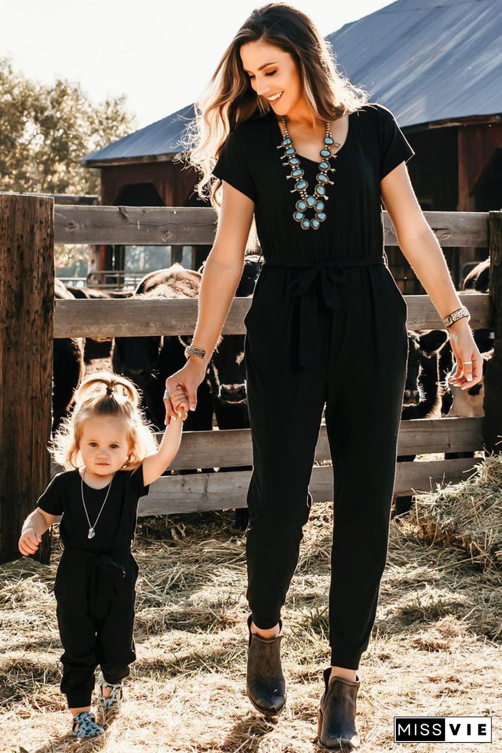 Black Short Sleeve Jogger Jumpsuit with Belt