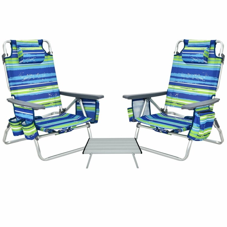 2 Packs 5 Position Outdoor Folding Backpack Beach Table Chair Reclining Chair Set   23.5\