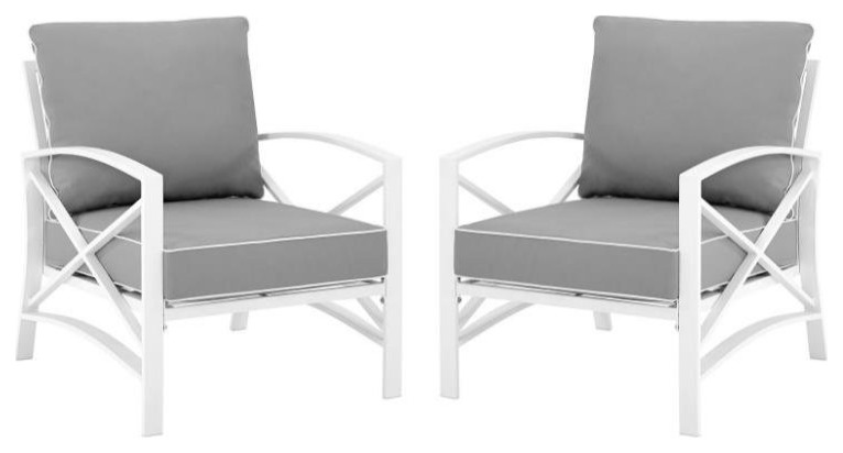 Home Square 2 Piece Patio Fabric Arm Chair Set in Gray and White   Contemporary   Outdoor Lounge Chairs   by Homesquare  Houzz