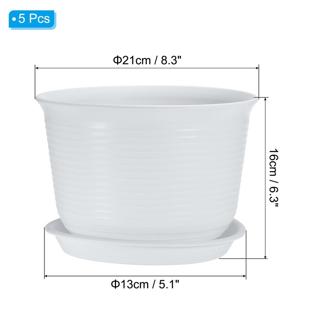 5Pcs 8.3 Inch Plastic Plant Flower Pots with Drainage Holes and Tray