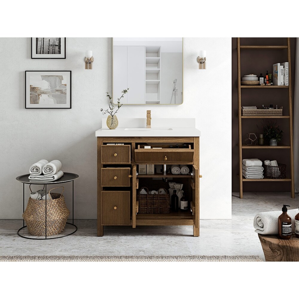 Willow Collections 36 in. W x 22 in. D Sonoma Teak Center Sink Right Bathroom Vanity with Countertop