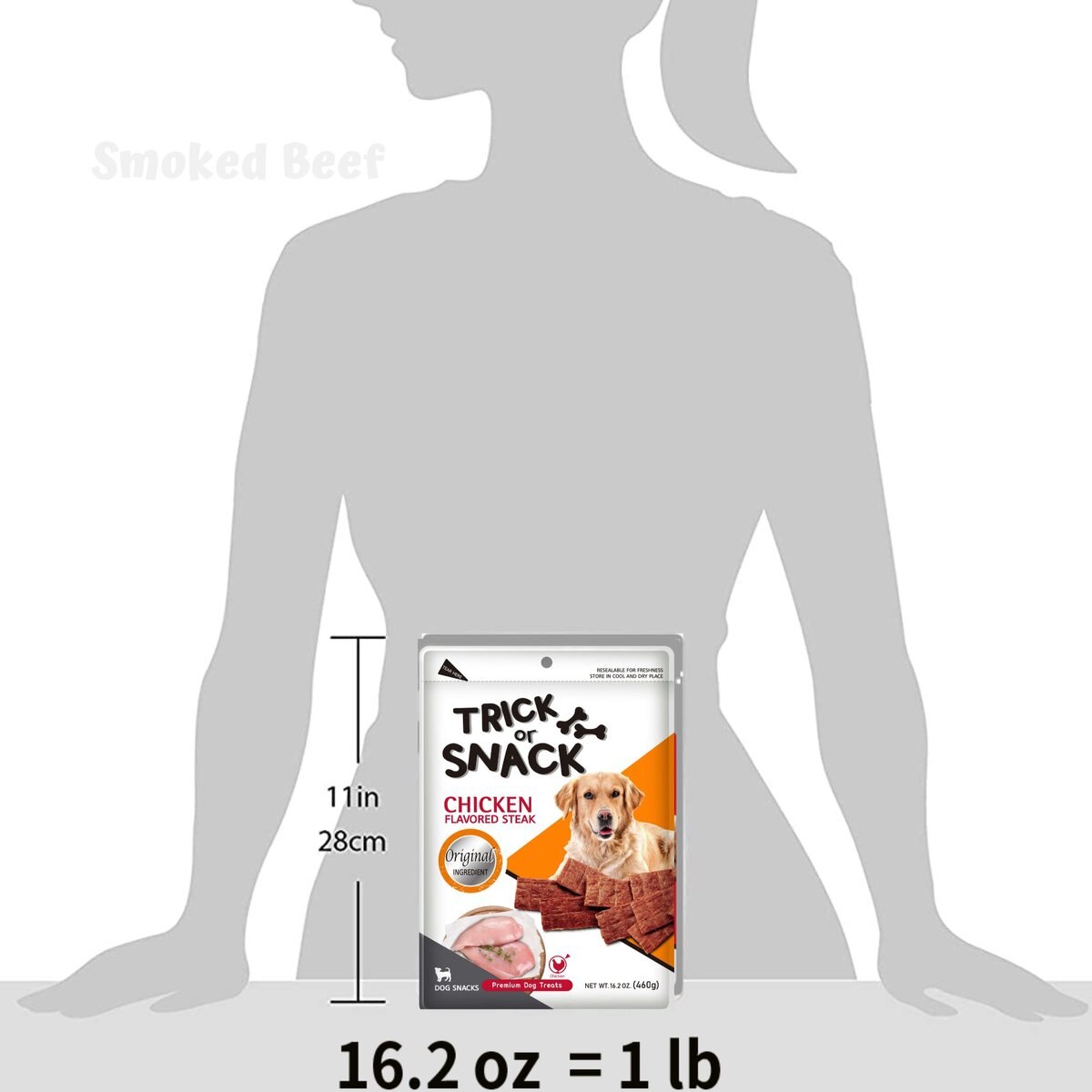 Trick or Snack Natural Smoked Delicious Soft Tender Nutritious Healthy Chicken Jerky Dog Treats， 1-lb bag