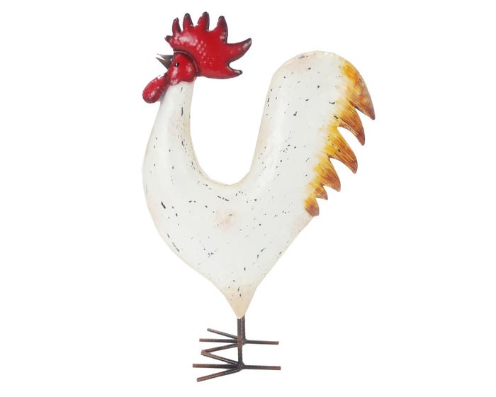 Alpine White Metal Standing Rooster Décor - KOC266HH