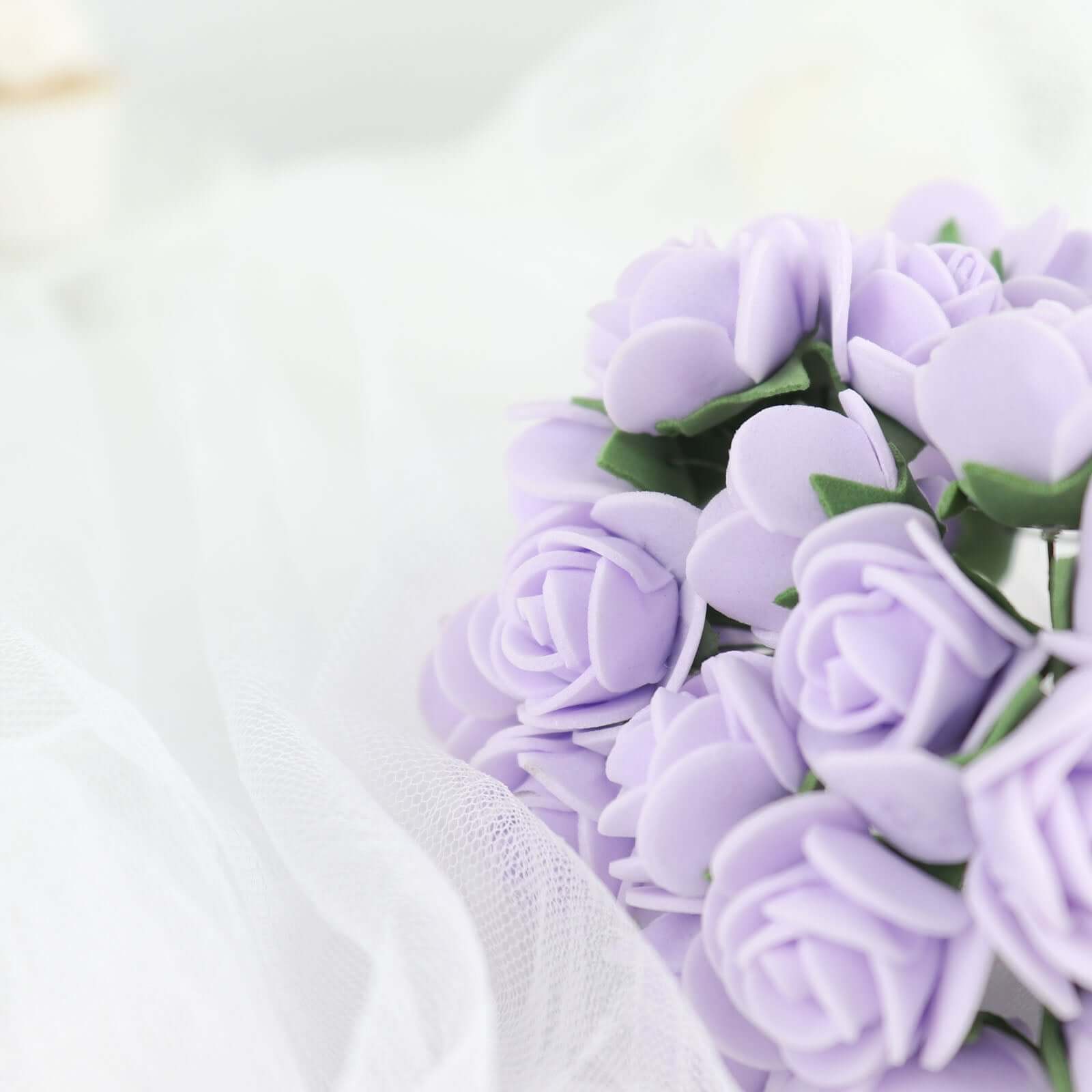 48 Roses Lavender Lilac Real Touch Artificial DIY Foam Rose Flowers With Stem, Craft Rose Buds 1