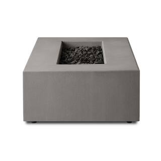 JENSEN CO Matteau Low 60 in. L x 12 in. H Outdoor Rectangular Concrete Composite Natural Gas Fire Table in Flint with Vinyl Cover 143NG-FLNT