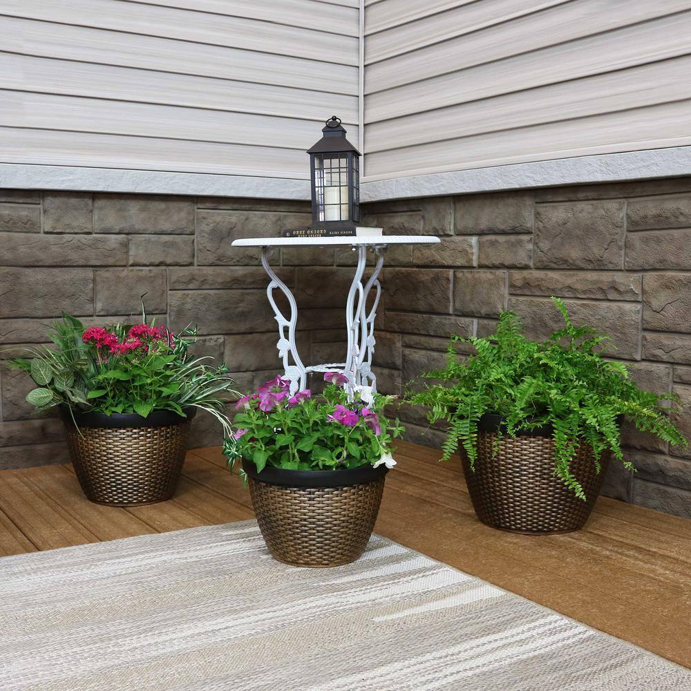 Sunnydaze Decor Resin Faux Basketweave Outdoor Planter (Set of 3) IEO-332