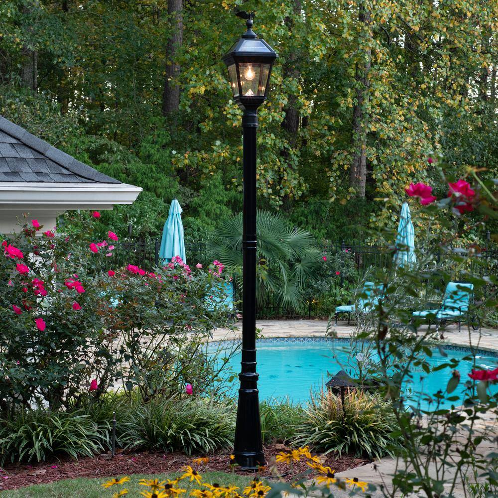 GAMA SONIC Imperial II Bulb 1-Light Black Resin LED Outdoor Solar Post Light with 3 in. Fitter 96B50012