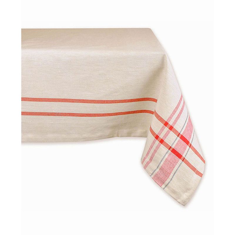 104' White and Red French Striped Rectangular Table Cloth