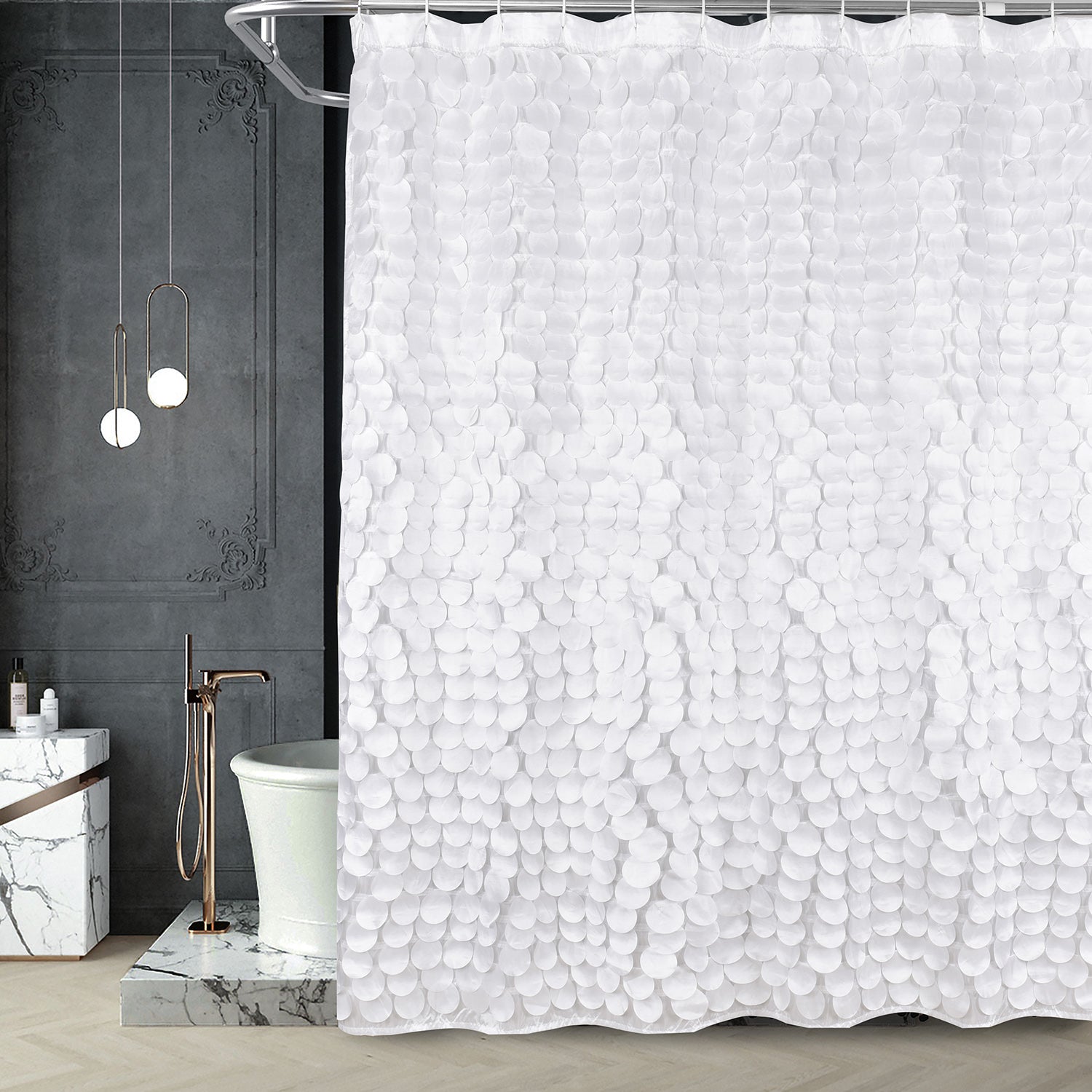 Modern Cute Decorative Shower Curtain - Textured Shimmer Circle Design bathroom-1, 72 x 72