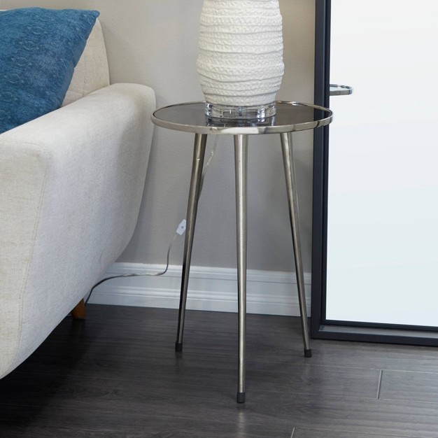 Contemporary Metal And Glass Accent Table With Tripod Base Olivia amp May