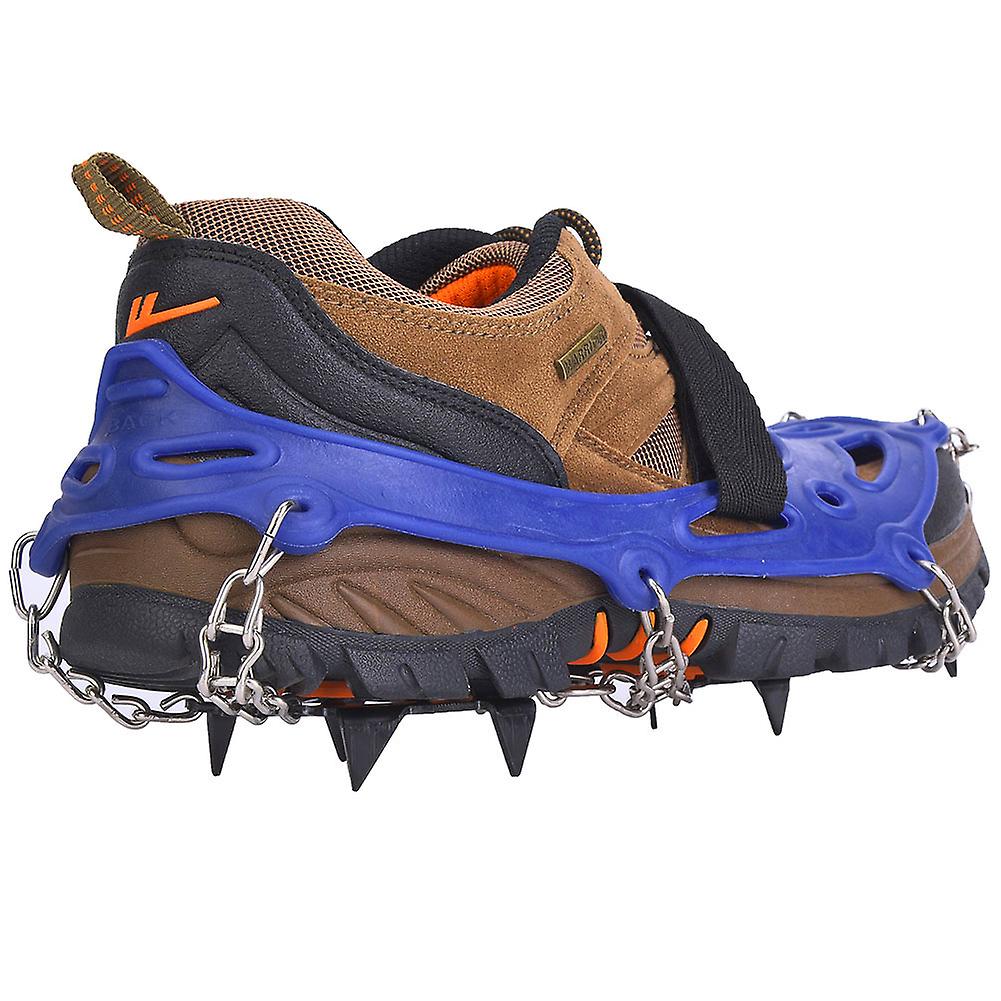 1 Pair Universal 14 Teeth Anti Slip Ice Cleat Shoe Grips Spikes Cleats Crampons For Hiking Climbingblue