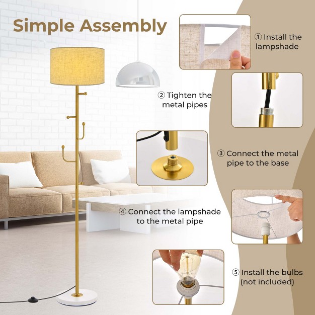 Tangkula Floor Lamp With Coat Rack 5 Hooks Foot Switch Weighted Base Bedroom Living Room