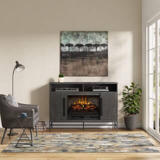 SCOTT LIVING KAPLAN 48 in. Freestanding Media Console Wooden Electric Fireplace in Gray Fawn Aged Oak HDSLFP48L-1A