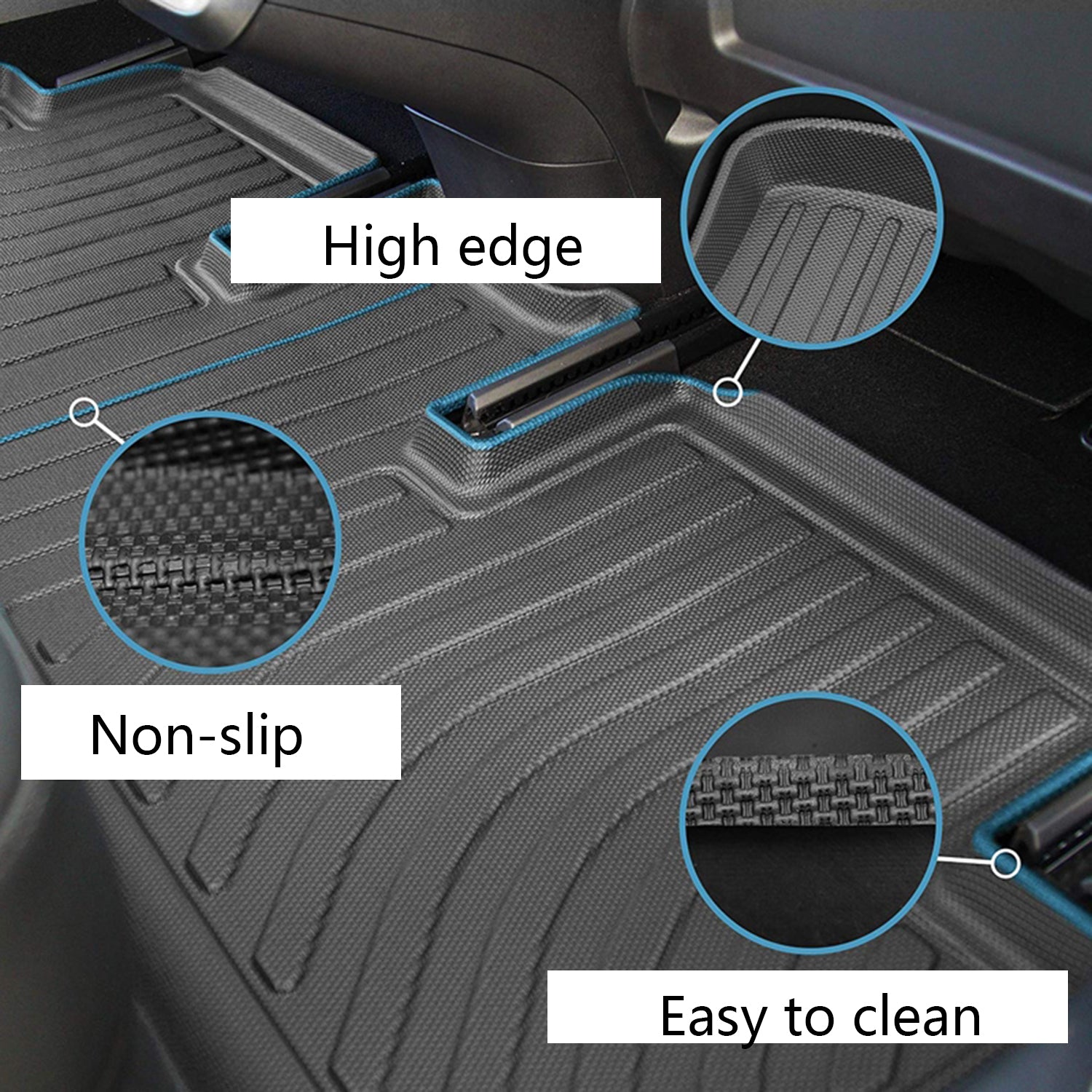 KIKIMO Tesla Model 3 Floor Mats， Tesla Model 3 2017-2022 Accessories， All Weather Floor Mat Front Rear Cargo Liner Mat， Waterproof Anti-Slip Floor Mat Custom Fit for Tesla， Heavy Duty Floor Mats