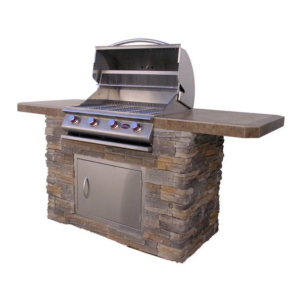 4-Burner， 7 ft. Stone Veneer Propane Grill Island in Stainless Steel